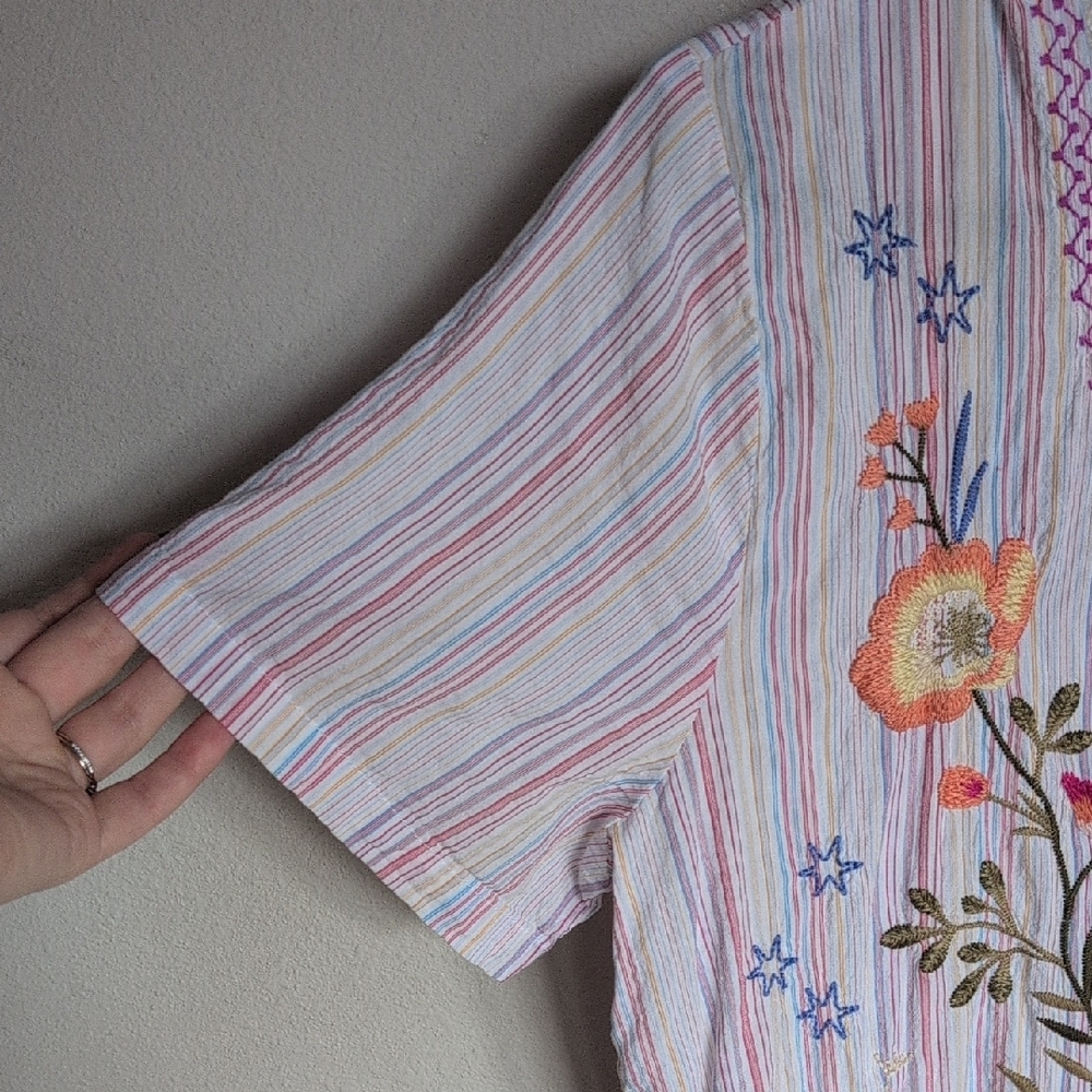 Johnny Was Nila Easy Breezy tunic in Stripe Floral Embroidered Mini Dress - Picture 3 of 11
